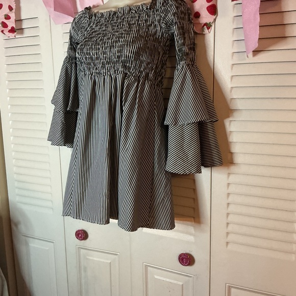 Striped grey and White women’s Dress - Picture 3 of 4